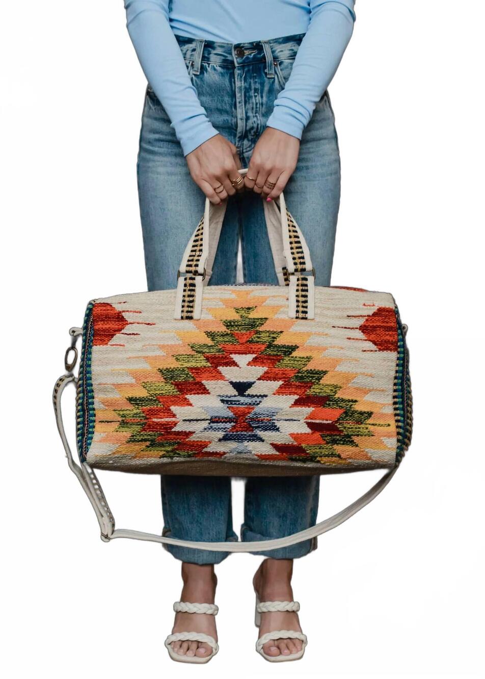 NEW PANACHE women's aztech woven overnighter bag light in white multi